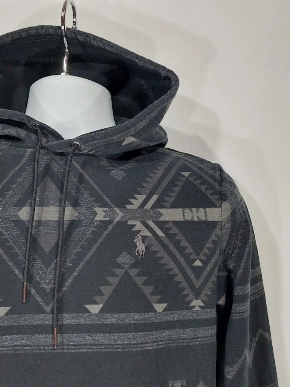 Polo Ralph Lauren Mens Small, Black Aztec Hoodie Sweatshirt, Navajo Southwestern